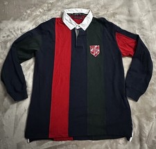 Vintage Tommy Hilfiger Color Block Rugby Polo Long Sleeve Mens XL Red Green Navy