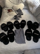 Balenciaga Black Faux Fur Logo Slide Slippers for Women, Comfort Winter Casual