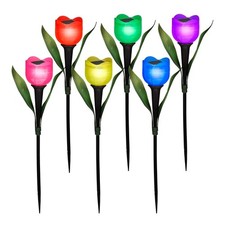 LED 6 Garden Flower Tulip Shape Solar Powered Outdoor Yard Lights Standing Decor