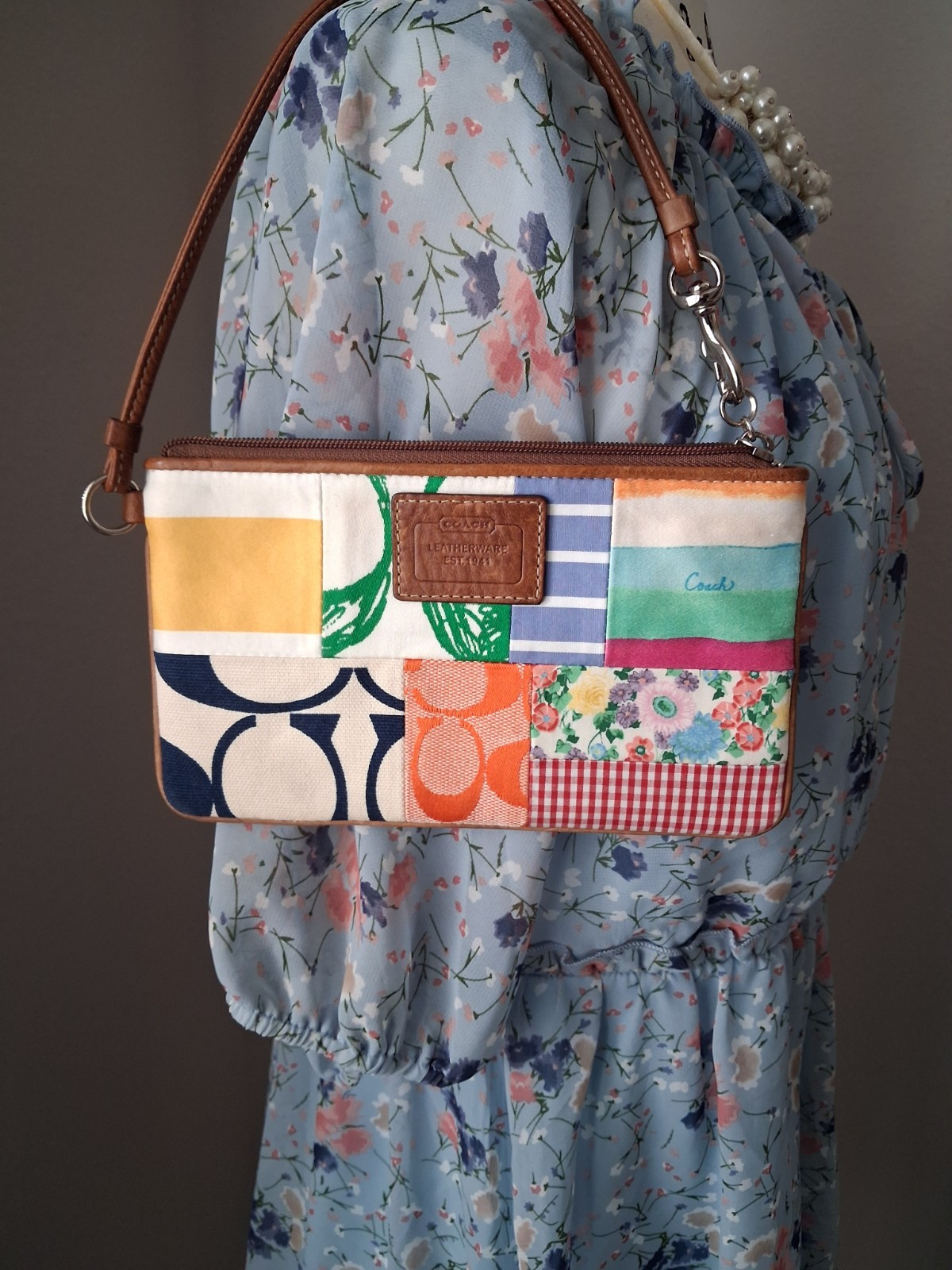 Coach Multicolor Patchwork Wristlet  W Leather Pa… - image 1