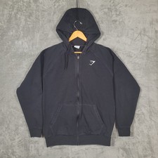 Gymshark Hoodie Mens Small Black Crest Full Zip Raglan Fleece Athletic