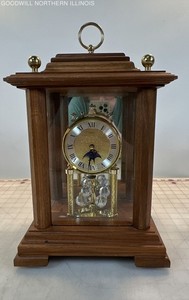 Vintage Rotating Crystal Pendulum Wooden Carriage Mantel Clock
