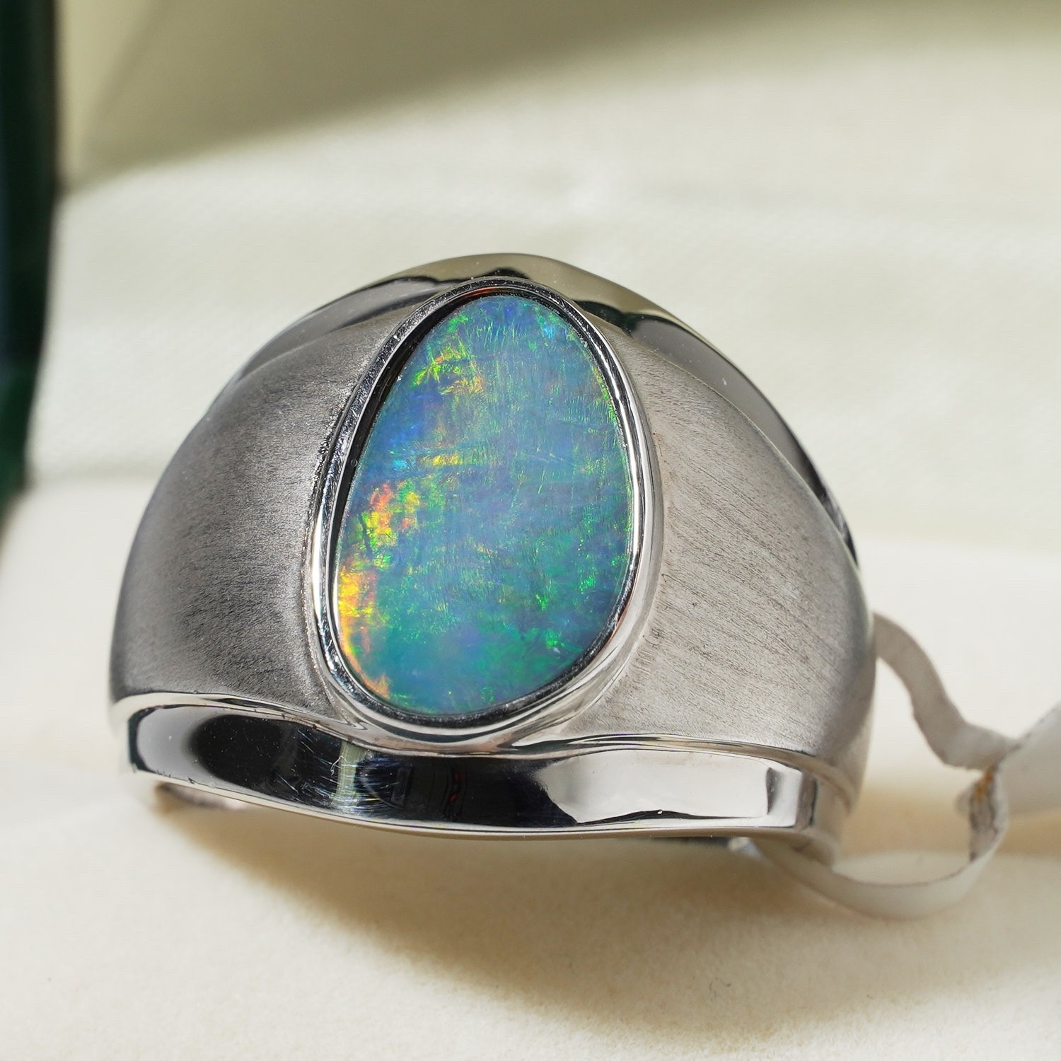 Australian Black Opal Doublet 925 Silver Mens Signet Ring Red Fire Green X 11.5 image 3