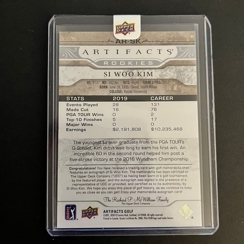2021 Upper Deck Artifacts Golf Rookies Auto Memorabilia #AR-SK Si Woo Kim /149 - Picture 2 of 2