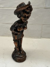 Vintage Western Saloon Girl Figurine Bar Decor Copper Tone Statue 6” Kitsch