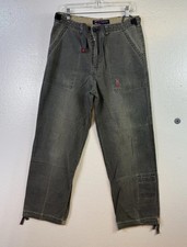 Vintage Bugle Boy Jeans Mens 34x32 Gray Utility Baggy Skater 90s Y2K Drawstring
