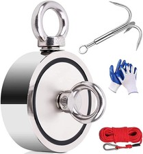 Magnetfischen Set 770KG Doppelseitig &Ouml;sen-Magnet +Seil 20M Carabiner, Angeln