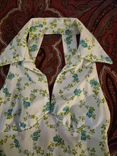 Vintage 70s Long Halter Dress Blue Floral Maxi Retro Size Small