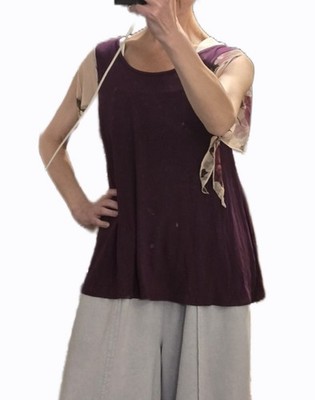 Red Lolly Sleeveless Purple Swing Top with Sheer Accent Sleeves S