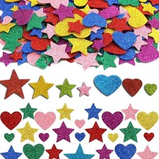 100pcs Sticky Glitter Foam Stars and Hearts Self Adhesive EVA Sticker Set