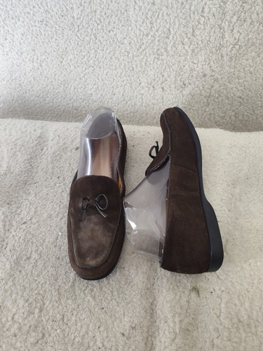 Lands' End Women Loafers 7B Brown Suede Moccasin Bow Comfort Leather Flats Shoes - Picture 5 of 19