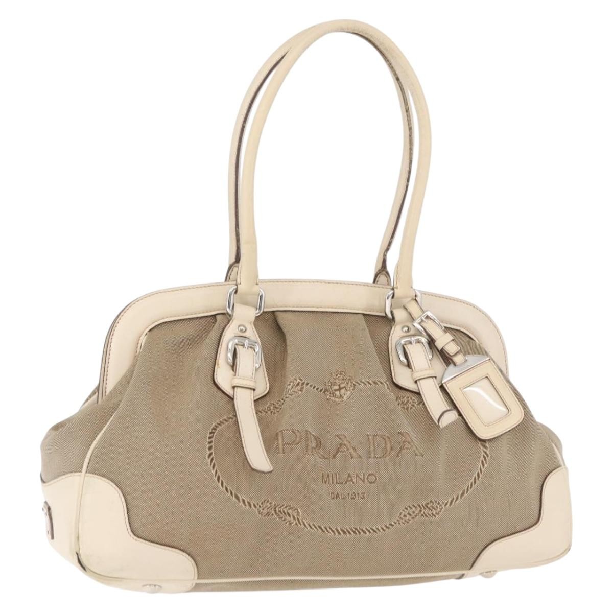 Borsa a mano PRADA jacquard beige argento originale 180750