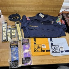 Vintage Cub Scouts Uniform shirt, belt, ribbons, Belt Loops Handkerchief Lot
