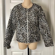 Chico's Quilted Jacket Womens Small Size 0 Leopard Print Front Zip Lightweight