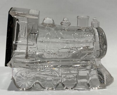 Early 1900s Train Engine Locomotive Glass Candy Container w/ Tin Litho Closure