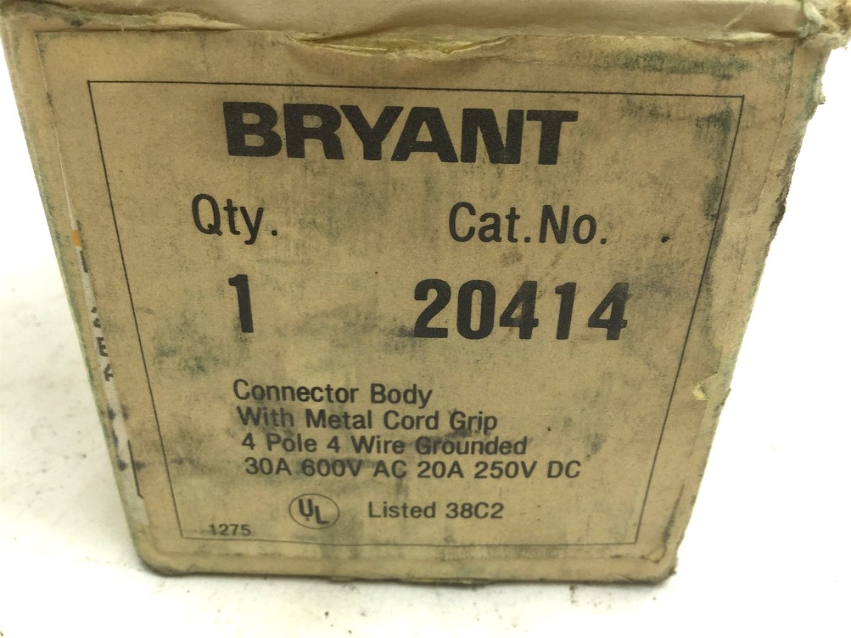 a★ New Bryant 20414 Power Lock Armored Locking Non-Nema 20A 250VDC