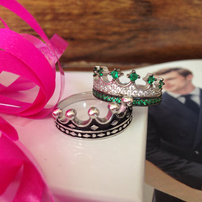 sterling silver crown rings ,jewelry,queen and king crown ring set,princess  ring