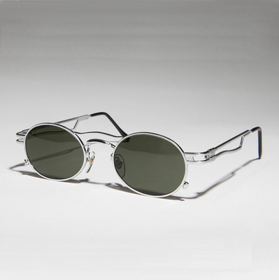Silver Steampunk Optical Quality Vintage Sunglass Green Lens