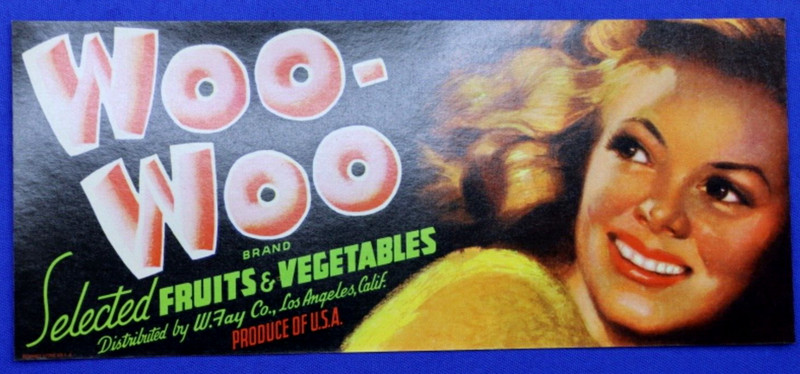 Original Vintage 1950s Woo Woo Brand Selected Fruits and Vegetable Crates Label