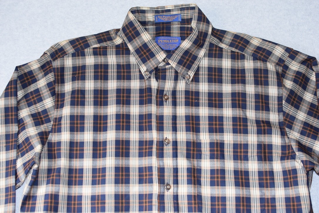 Sir Pendleton 100% Pure Virgin Wool LS Shirt Blue Plaid RN 29685