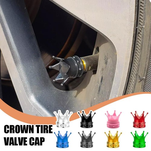 `Kings Crown Tire Valve Caps - Set of Four - Gold, SIlver or Black - Universal,