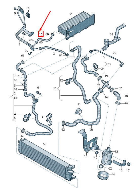Durite de liquide de refroidissement moteur Audi A4 Avant B9 04E122447Al