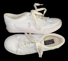 Polo Ralph Lauren White RF100725 Eastern II Comfort Girls 2.5 Sneakers Pink Logo