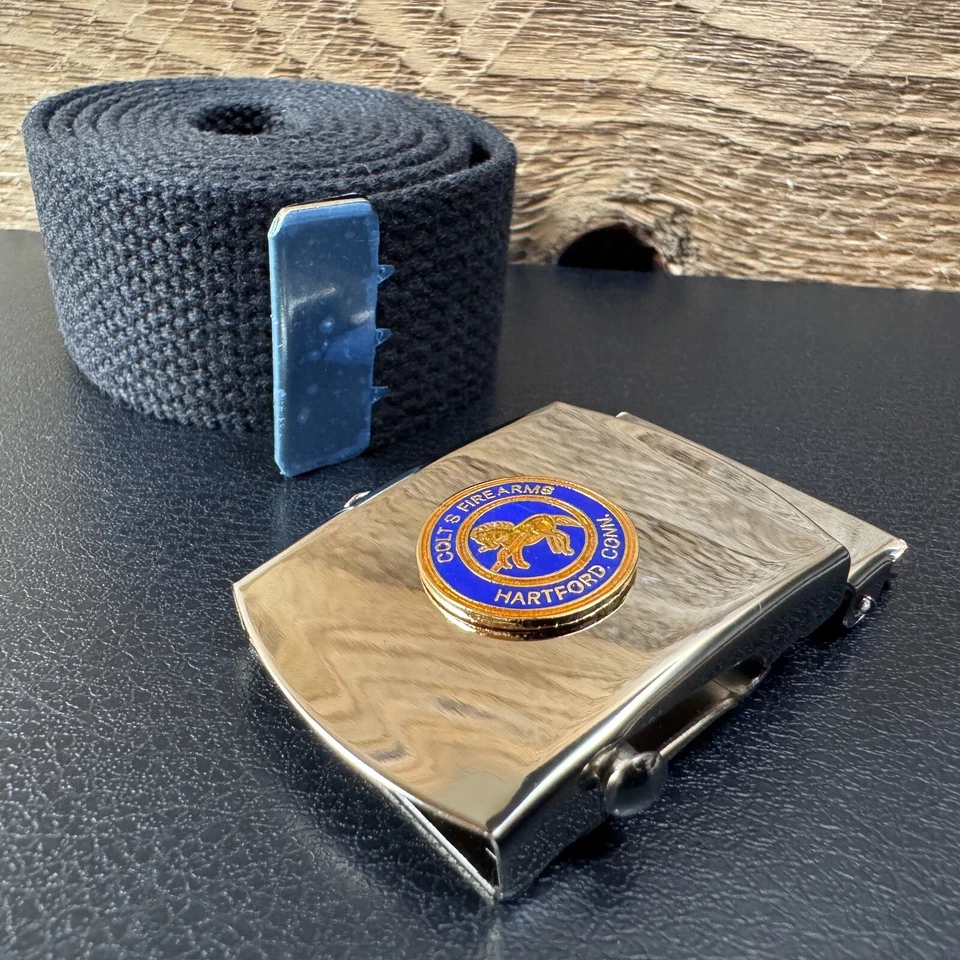 VTG Colt Firearms Rampant Horse Web Belt Friction Buckle Brass Nickel Plated USA - Image 2 of 4