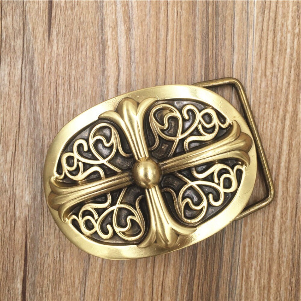 Solid Brass Western Belt Buckle for Men & Women Cowboy Vintage Style Rodeo Cross