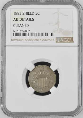 1883 Shield Nickel 5C Certified (NGC AU Details Cleaned) US Mint Philadelphia