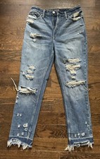 Abercrombie Fitch Annie High-Rise Girlfriend Distressed Jeans Size 25/0 raw hem