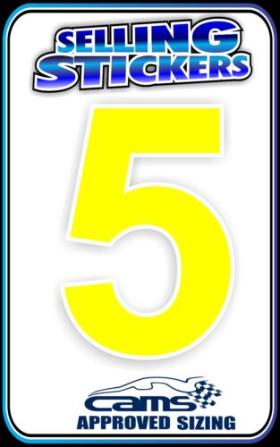 CAR NUMBER STICKER CAMS APPROVED SIZING DRIFT RALLY RACE WINDOW YELLOW CHEAP - Picture 1 of 6