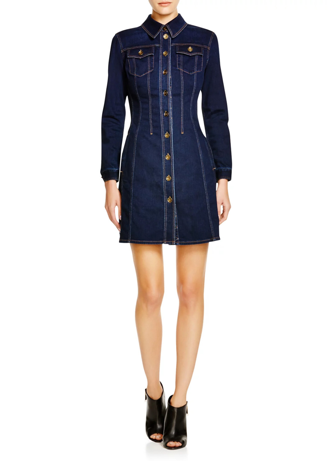 Burberry Women Pipilt Denim Shirt Dress, Long Jean Jacket, Dark Blue, Sz 2, NWT!