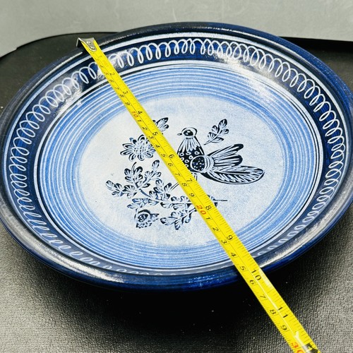 Vtg Mexican Red Clay Pottery Talavera Hanging Plate Blue & White w/ Bird 10” - Picture 7 of 8