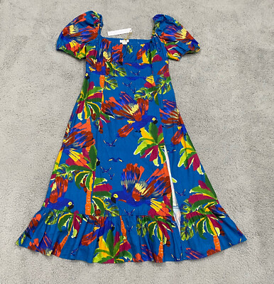 House of Harlow 1960 Tropical Print Maxi Dress Womens L Blue Linen Smocked  NWT | eBay