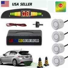 4 Parking Sensors Led Car Auto Backup Reverse Rear Radar System Alarm Silver Usa