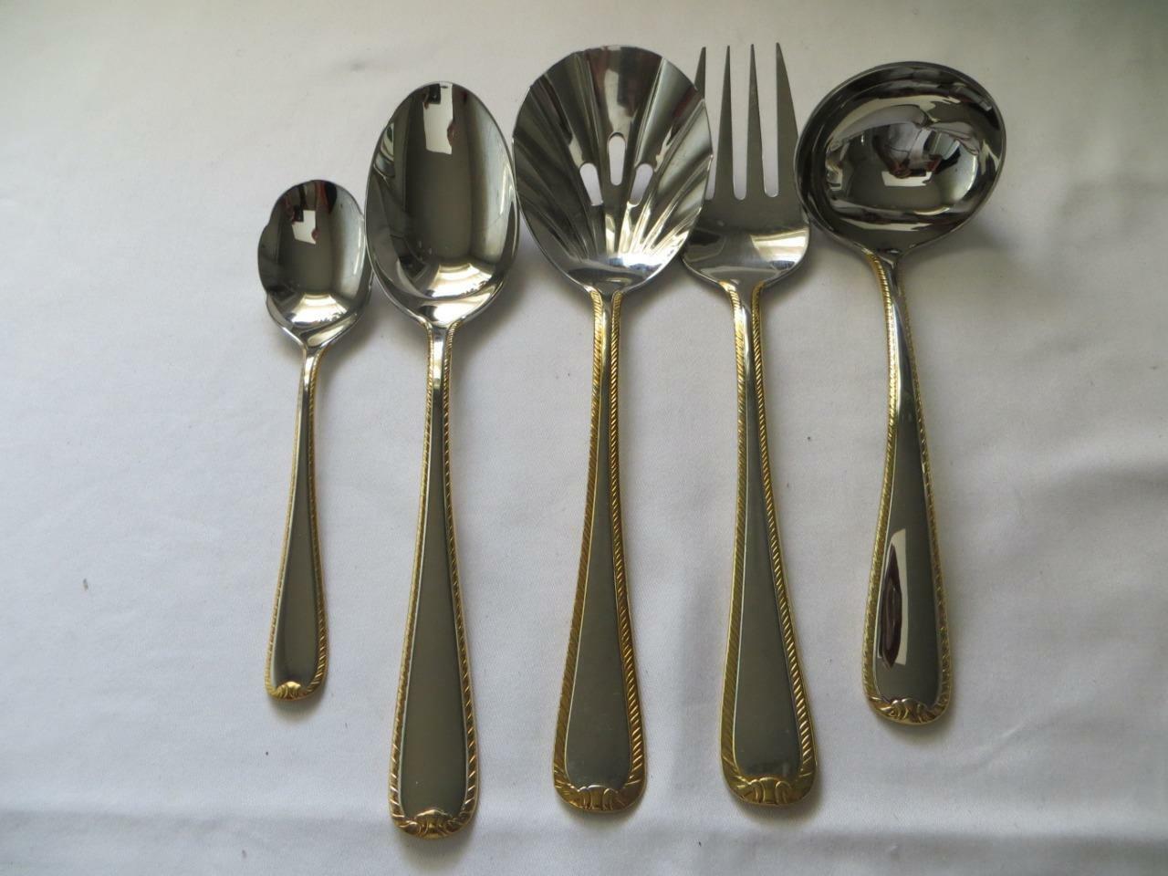 Gorham Golden Ribbon Edge 5 PC Serving Flatware Set New eBay