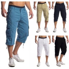 Men's Summer Cotton Long Shorts Casual Cargo Combat Three Quarter Pants Bermuda