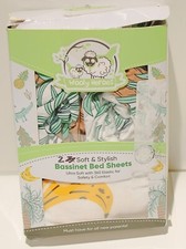 Wooly Heroes Bassinet Sheets Fitted Cotton Unisex Palm Trees Bananas 2pk