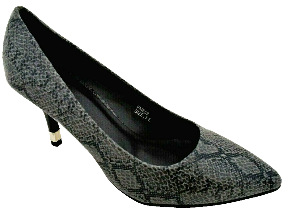J D WILLIAMS CHARCOAL SNAKESKIN PRINT HEELS LADIES COURT SHOES