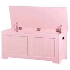 39.4" Storage Chest Wooden Storage Bench Lift Top Toy Box w/2 Safety Hinges Pink