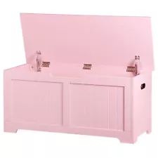 39.4" Storage Chest Wooden Storage Bench Lift Top Toy Box w/2 Safety Hinges Pink