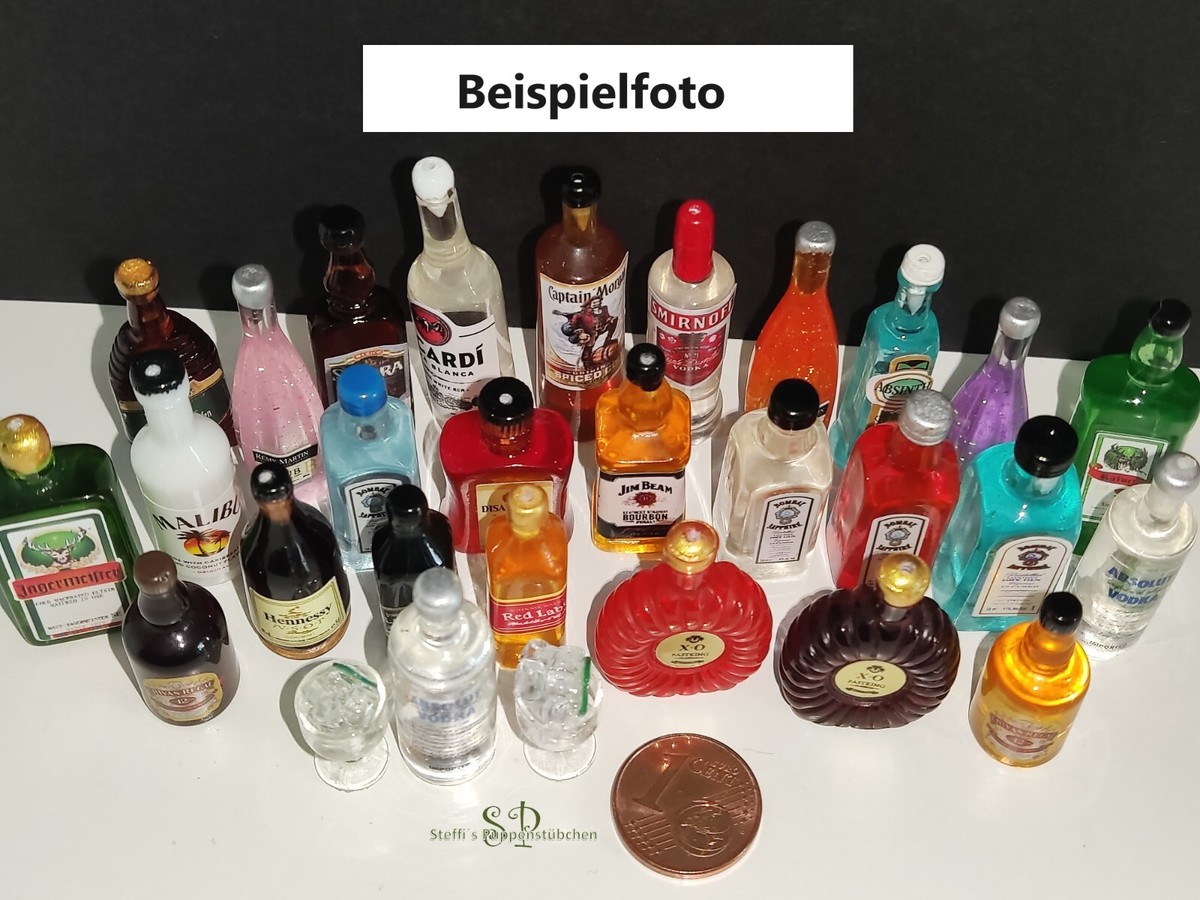 10 Stück Miniatur Wein & Champagner Flaschen – Puppenhaus Zubehör 1:12, Aus Kunststoff