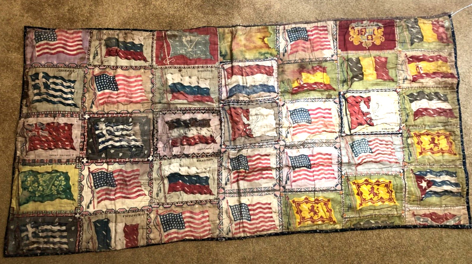 1912 Coverlet  Flags of the World– 48-Star Flag – Mastai Collection – 36 x 71.5"