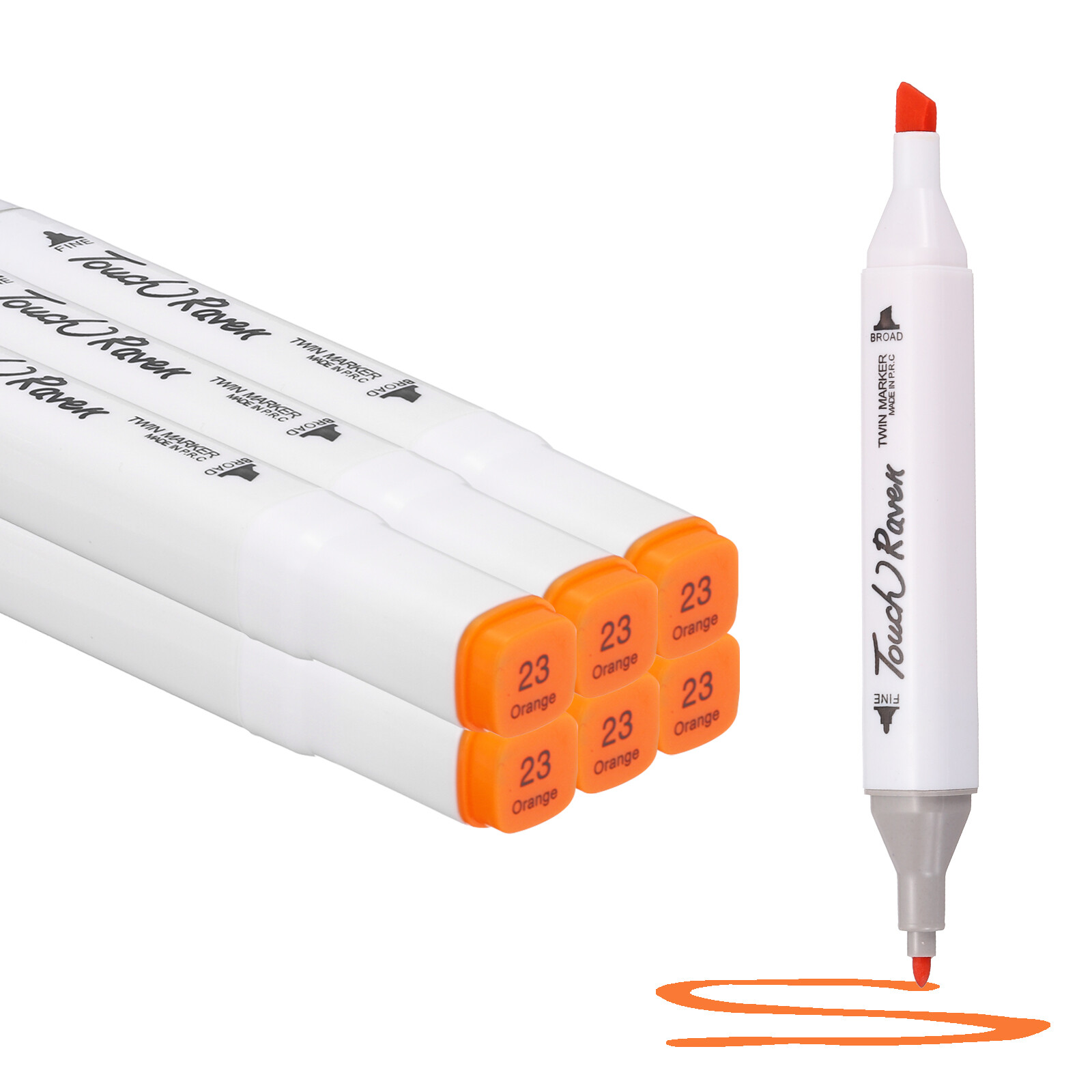 Dual Tip Alcohol Art Markers, 6 Pcs White Barrel Alcohol Markers, Orange