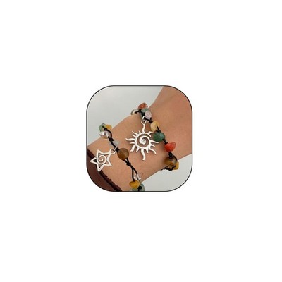 Irregular Gravel Stone Sun Star Bracelet for Couple Bohemia Adjustable Pull Rope