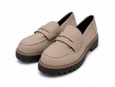 Women's Beige Chunky Loafers, Slip-On Platform Casual Shoes Size UK 6 EU 39