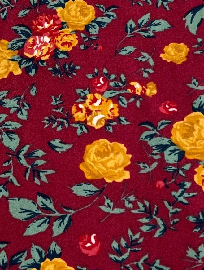 LuLaRoe Leggings TC Alto Curvilíneo Floral BORGOÑA ROJO ROSA Amarillo Otoño Otoño Suave Foto 2 de 4