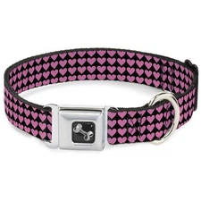 Dog Collar Bone Mini Hearts Black/Pink Large 15-24"