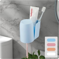 Wall Mounted Toothbrush Holder for Bathrooms BPA Free No Drilling Toothbrush Cup